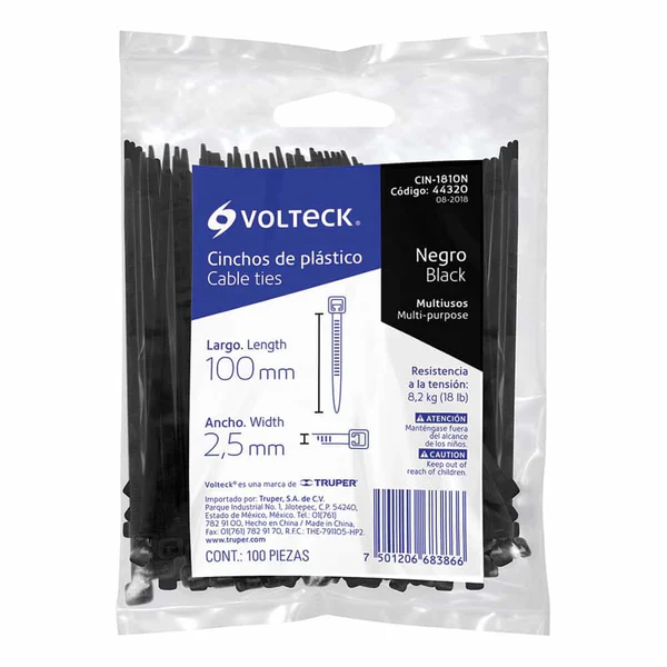 Cincho De Plastico de 100mm x 2.5mm Color Negro