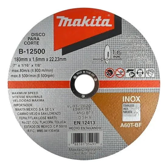 Disco de Corte Acero Inoxidable 1.6mm 7"