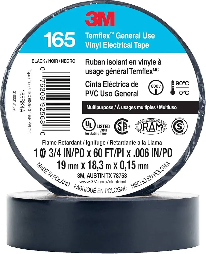 Cinta Aislante Eléctrica 19mm x 18.3m Color Negro