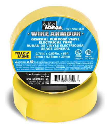 Cinta Aislante Eléctrica 19mm x 0.18mm x 20m Color Amarillo