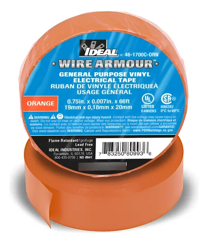 Cinta Aislante Eléctrica 19mm x 0.18mm x 20m Color Naranja